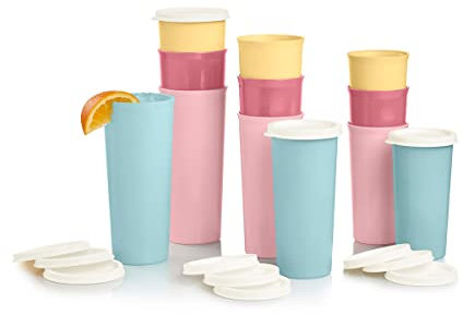 New Tupperware Vintage Get it All Tumbler Bouquet 9oz, 12oz and 16oz Set of 12 with Seals