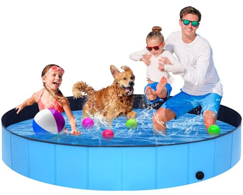 STUDESK Foldable Dog Pool - 71 x 12 Anti-Slip Portable Dog Swimming Pool, Hard Plastic Collapsible Kiddie Pool for Outdoor and Indoor for Pets Dogs Cats and Kids