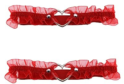 alisikee 2PCs Adjustable Heart Lace Thigh Garter, Elastic Leg Garters Belt for Women Parties, Red