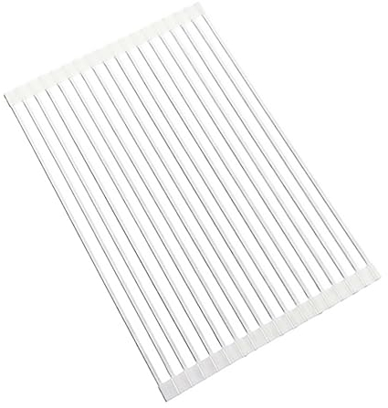 MIAOLLUN Roll Up Dish Drying Rack, Over The Sink Drying Rack, Portable Dish Rack Dish Drainer Foldable Stainless Steel Dish Drying Rack,White