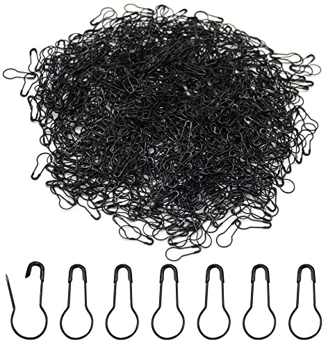 Hocansen 1000 Stück Sicherheitsnadeln Metallkürbisnadel 22mm Birnenförmige Snadeln Calabash Pin für Maschenmarkierer,Stricken,Nähzubehör(Schwarz/HL)