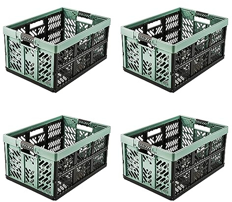 keeeper 4 stabila professionella fällbara lådor med Soft Touch-handtag, 45 l, Ben, Nordic Green (grön)