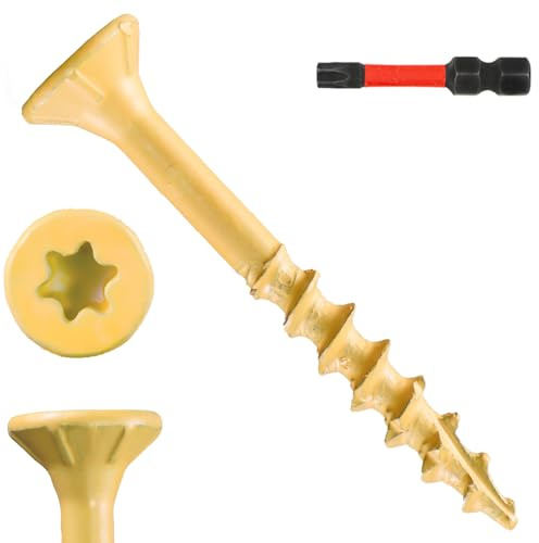 LUPANTER 400 Pcs Exterior Deck Screws 8#×1 inch, Wood Screws with Yellow Ceramic Coating, Premium Outdoor Rust Resistant Self Taping Screws,T25 Drive Bit includs.