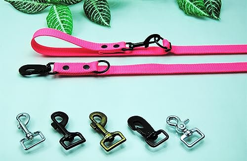 Extra Lange und breite Leine Nylon 4-Fach verstellbar Neon-Pink 3m x 25mm Führleine (Karabiner: Antik-Messing)