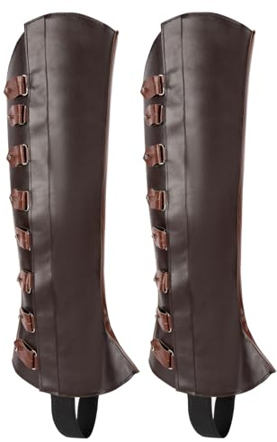 FORNYIN Mittelalterliche Stiefelüberzug für Herren, Kunstleder, Piraten-Renaissance-Stiefelüberzüge für Halloween, Cosplay-Kostüm, Braun, Medium