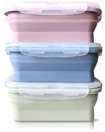 Wilsonzin 3 Stück Faltbare Dose Silikon Faltbare Dosen,Faltbare Brotdose mit Deckel, Faltbare Frischhaltedosen, silicone lunch box Safety Containers for Camping, Hiking, Travel(550 ML)