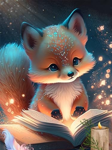 GLXPOG Fisch Diamond Painting Set für Erwachsene, DIY 5D Diamant Painting Lesender Fuchs, Diamond Dots Malen nach Zahlen Diamant Anfänger, Home Wall Decor 30x40cm