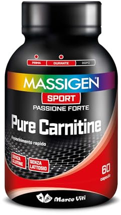 Mass Sport Pure Carnitine, 60 Capsule, Integratore Alimentare con Acetyl L-Carnitina, Ideale per Sport di Resistenza e Stop&Go, Senza Glutine e Lattosio