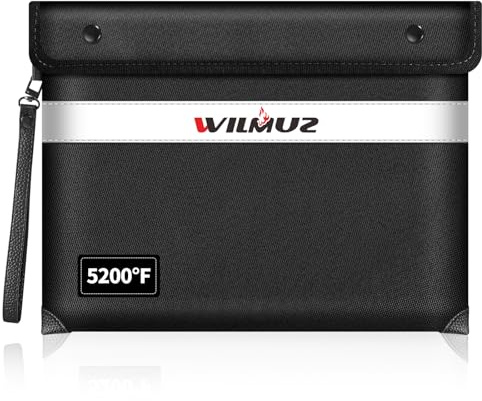 Wilmuz Fireproof Document Bag 5200°F Heat Insulated,Water Fire Proof Bag,Fireproof Money Bag for Cash