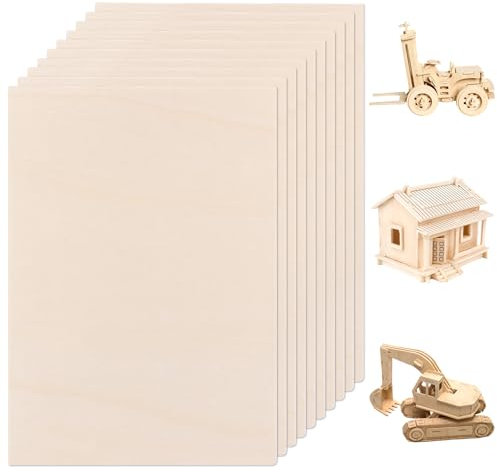 WOPPLXY Lot de 10 Contreplaqué A4, 300 x 210 x 6 mm Planche Bois Brut, Feuille de Bois de Peuplier pour Peinture, Projet de Bricolage, Maquette