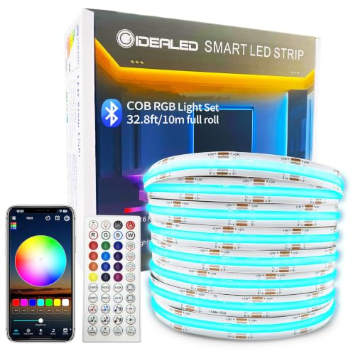 GIDEALED DC24V RGB COB LED Streifen10m Kit,Dimmbare COB LED Strips Light mit IR Fernbedienung & Bluetooth APP Steuerung,6700 LEDs,CRI90 Super Hell Flexibler LED RGB Band für DIY Ambientebeleuchtung
