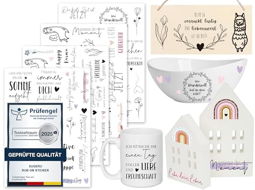 Sugeru Rub On Sticker - 4PCS Set | Sprüche Deko für Geburtstag, Raysin Keraflott, Silikonformen Gießformen, Hochzeit, Familie Folie für Möbel, Glas, Holz, Fotoalbum, Aufkleber Aesthetic (Sprichwort)