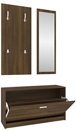 Generisch Clothes Rack Garderobenset Flur 3in1 Eiche Schuhschrank Spiegel Garderobenpaneel