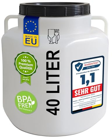 plasteo® Barile a bocca larga da 40 litri con coperchio e manici, rettangolare, naturale, adatto per alimenti e senza BPA, in plastica universale per acqua e pioggia