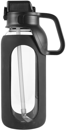Gulujoy Glass Water Bottle 1.5 Litre with Straw Large Water Bottle 1.5L with Silicone Sleeve for Gym Workout Bpa Free