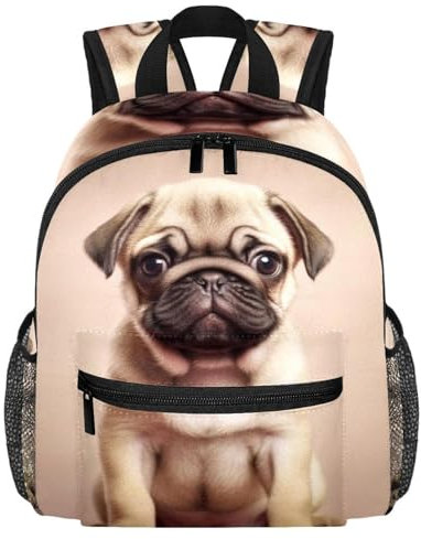 Niedlicher Kleinkind-Rucksack – Mops, Welpen, Hund, bemalt, schlicht, modern, Kindertasche für Vorschule, Schule, Mädchen und kleine Kinder, multi, 25.4x10x30 CM/10x4x12 in