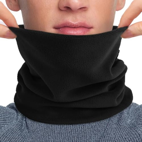Figarge Unisex Winter Halswärmer Hals Gaiter Fleece Winter Loop Schal Weich Warm Neck Gaiter Männer Halswärmer Snood Skifahren Radfahren Winddicht Balaclava Schal für Männer Frauen (Schwarz)