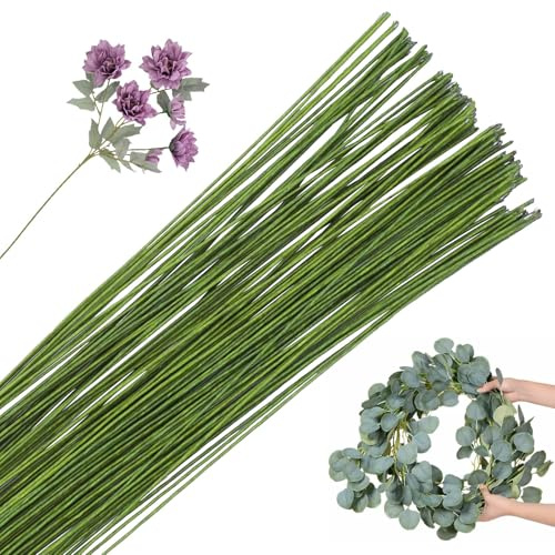 POPOYU 100 stycken blomtråd 40 cm, 0,5 mm, blomtråd ljusgrön, blomtråd för pyssel, blomtråd, tunn blomtråd, blomtråd, blomtråd, pappersomslagen för konstgjorda blommor, bröllopsbukett, dekor