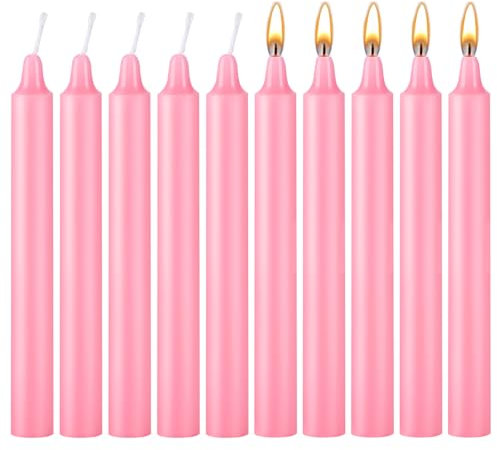 DAWRIS 10 PCS Taper Candles, 10×1.5 cm Long Dinner Stick Candle, Pink Candlesticks, Unscented Non Drip and Smokeless Coloured Candles for Home Dinner, Party, Wedding, Halloween Churches, Christmas