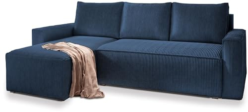 Masseno Ecksofa POTARO mit Schlaffunktion L-Form, Sofa mit Bettkasten, Wohnzimmersofa, Couch, Soffa, Bettsofa, Couchgarnitur- Blau, POSO 05