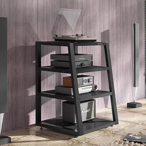 Mobile Hifi Mobile Rack Audio a 2/3/4 Strati con Piedini Regolabili, Supporto Nero per Giradischi/AV per Soggiorno, Home Theater, Camera da Letto Tavolo per Intrattenimento Stereo Angolare(4 Layer)