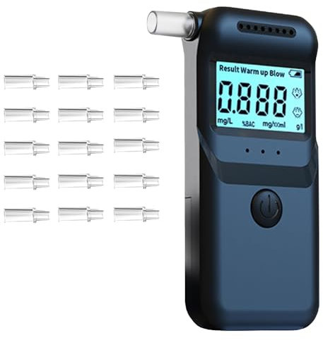 Petyoung Alkoholtester Polizeigenau, Alkoholtester Promillemessgerät mit Digitalem Farbigem LCD- Anzeige, Hochpräziser Promillemessgerät mit 15 Mundstücken, Schwarz