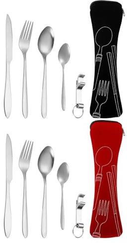 Edelstahl Camping besteckset,2 Personen Gipfelwerkzeug Besteckset, Campingbesteck für Unterwegs, Tragbare Outdoor Besteck Set für Reise Camping Picknick Schul und Catering