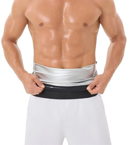 Donason Waist Trainer for Men Workout Slimming Sweat Belt Tummy Control Sauna Waist Trimmer for Weight Loss Body Shaper Fitness Gym Corset Back Lumbar Support Belly Fat Burner (L, Silver Inner)