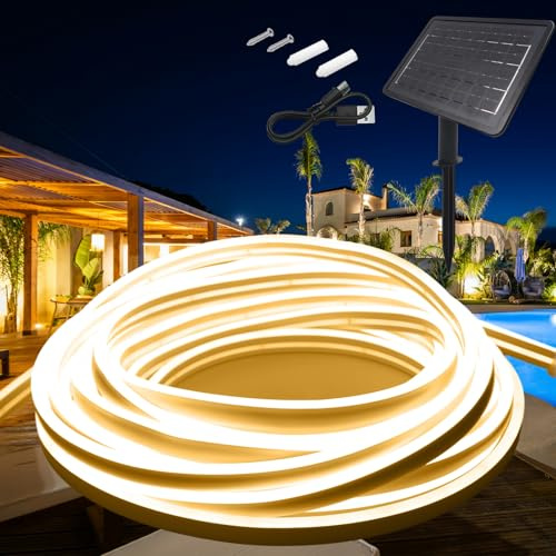 KISUFU 24V Solar Neon LED Streifen, IP65 Wasserdicht 2835 120 LEDs/m Solar Neon Strip Light Lichtband mit 1.3W 1200MAH USB-Lade-Plug-in-Solarregler für Garten im Freien, Party, Dekoration der Bar.