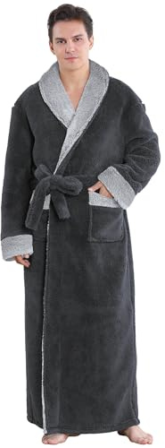 ZAKASA Vestaglia Invernale Lunga Uomo: Accappatoio Uomo in Pile Caldo Vestaglia da Camera Morbido Regalo Natale Grigio Taglia L