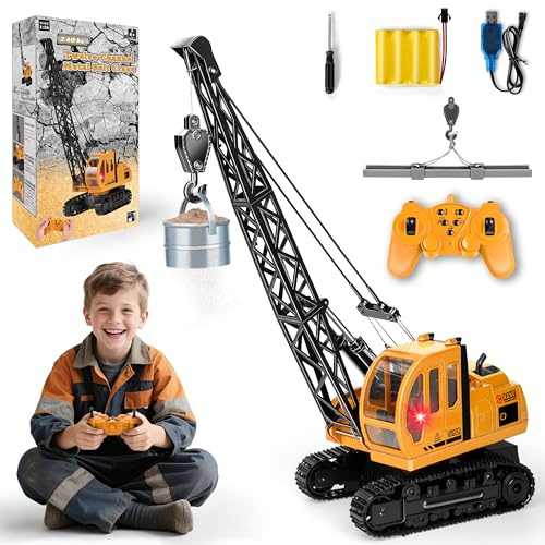 Joellfuner 1:14 Grue Gru Giocattolo per Bambinis, 2,4G Gru Telecomandata avec Lumières et Sons, Grande Grue RC con 2 Utensili, Cadeau pour Garçons de 3 à 12 Ans (Extra Grande)