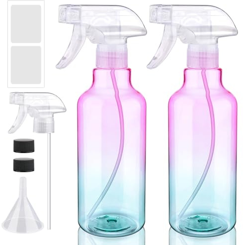 FreeBiz 500ml Spray Bottles Durable Plastic Empty Spray Bottles for Hair Gardening Adjustable Bottle Nozzle Refillable Leak Proof Trigger Sprayer for Cleaning Solutions Plants Home (2 Pack Gradient)