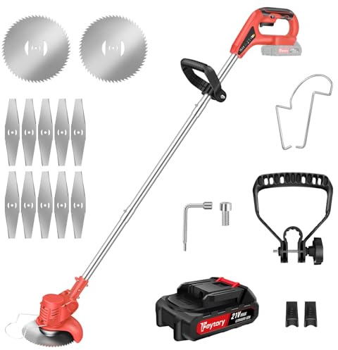 21 V elettrico con batteria decespugliatore e tagliaerba con coltello in metallo, asta pieghevole 3 in 1 senza cavo, testa girevole a 90°