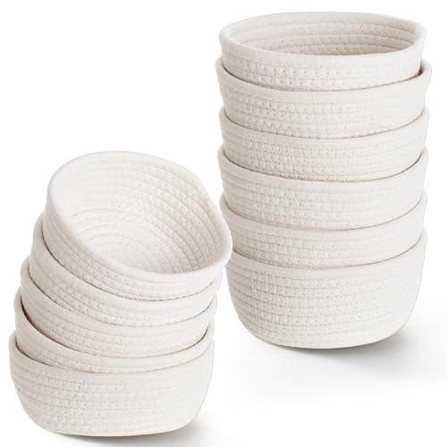 Yinkin 12 Pack Small Storage Basket Cute Natural Cotton Rope Woven Basket Tiny Boho Decorative Toy Storage Bin Gift Baskets for Home Organizing, Closet, Shelf, Nursery, Bathroom(Round,Beige)