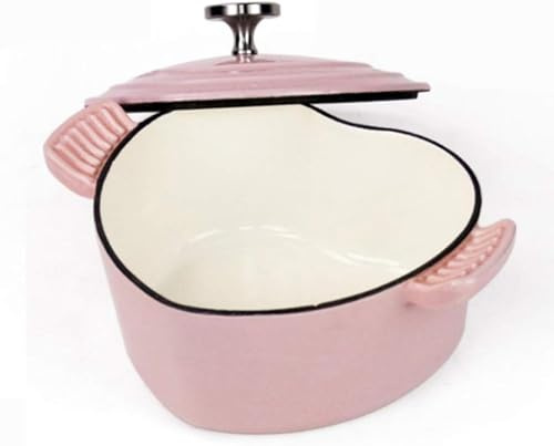 Cast Iron Cooking Pot with Lid, Enamelled Heart-Shaped Casserole Dish, Non-Stick for Easy Cooking
