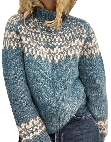 Jersey noruego para mujer, jersey de punto para mujer, de malla gruesa, color gris, suéter de invierno, suéter largo cálido, tallas grandes, suéter noruego a prueba de viento, suéter de Navidad