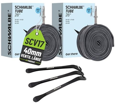 Schwalbe 2X Fahrradschlauch SV17 Clik Valve 40mm, 28 Zoll Trekking Set | Passend für ETRTO 28-622 bis 47-622, 32-630, 40-635 - Inklusive 3 MSZweirad Reifenheber für einfache Montage
