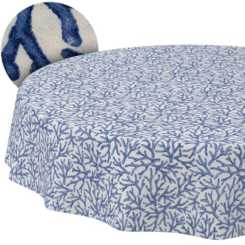 ANRO Tischdecke abwaschbar Koralle Blau rund Ø 140 cm Gartentischdecke | Tischwäsche aus beschichtetem Stoff – schmutz- & wasserabweisend, pflegeleicht – waschbar bei 30 °C