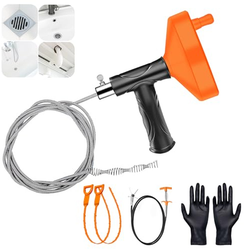 33 Feet Drain Snake Auger, Plumbing Snake Drain Hair Clog Removal Tool, Sink Unclogger Drain, Heavy Duty Toilet Snake Auger, Cleaner Tool for Bathroom Kitchen Tub Shower Drain Clog Remover with Gloves