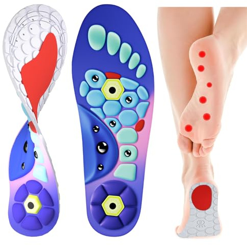 Ihuiniya Semelles d'acupression orthopédiques - Semelles de massage des zones réflexes pour soulager les douleurs, confort podologique pour hommes et femmes. (Bleu, M(40-43))