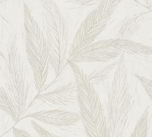 A.S. Création Blätter-Vliestapete – Beige, Creme, Grau – 10,05 x 0,53 m | Einfarbig & vielseitig kombinierbar – matte Wandtapete, ansatzfrei & spurlos abziehbar – für Wohn-, Schlaf- & Arbeitszimmer