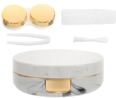 Baluue Étui à Lentilles de Contact Rond Doré avec Miroir Intégré Mini Kit de Rangement Portable pour Lentilles Boîte de Voyage Compacte pour Soins Oculaires pour Déplacement et Usage