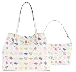 GUESS Shopper Schultertasche Emelie Logo Large 2 In 1 Tote Bag Multi Logo weiß