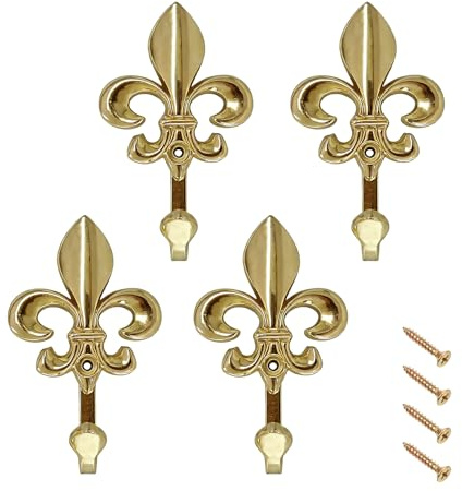 Qaixwuyi Gold Wandhaken Vintage Metall Fleur-de-Lis Design Vorhang Raffhalter mit Schrauben Dekorative Garderobenhaken für Wohnzimmer Bad Schrank