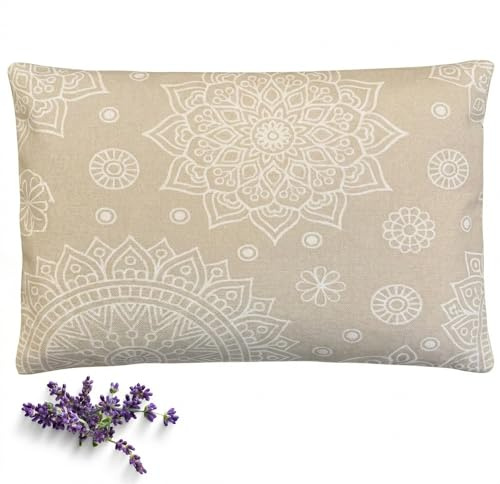 Saco Semillas Microondas Cervical Térmico de Trigo y Lavanda con Funda Lavable 19x25cm – Bolsa Cojín con Aroma Calor y Frío Multiusos Saquito Pies Calienta Camas y Lumbar (Mandala Beige, 19x25)