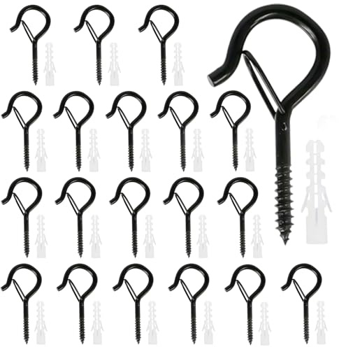 Peaflew 20 Pack Q-Hanger Screw in Hooks with Safety Buckle, Outdoor Hooks for Lights, Q- Hanger Hooks for Outdoor Christmas String Light, Safety Buckle, Fence Hooks for Plants Bird Feeders Cups