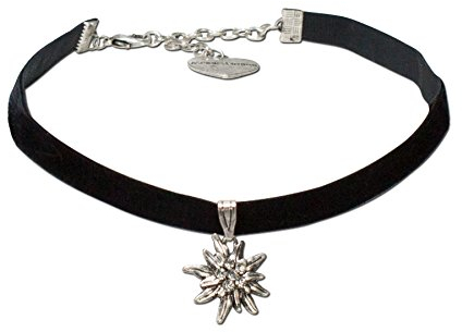 Alpenflüstern Trachten-Samt-Kropfband Strass-Edelweiß klein - Trachtenkette enganliegend, Kropfkette elastisch, Damen-Trachtenschmuck, Samtkropfband schmal schwarz DHK099