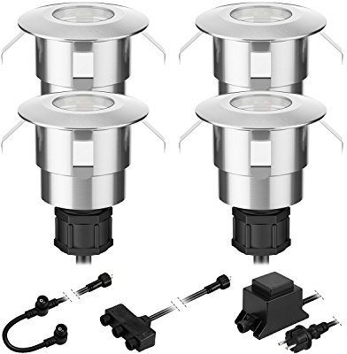 ledscom.de Lampada da incasso a pavimento a LED Atria per esterni alluminio bianco caldo, 14lm ciascuno, IP65, 40mm Ø set di 4