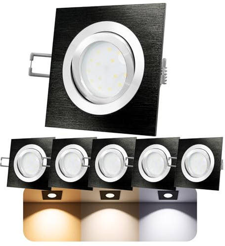 SSC-LUXon QF-2 LED Einbauspot 6x eckig schwarz flach 4W 3 Lichtfarben | Flache Deckenleuchten im 6er Set eckig schwarz für Wohn- & Essbereich - warmweiß, neutralweiß & kaltweiß, nur 30mm tief
