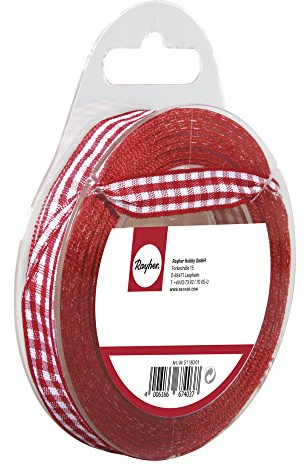 Rayher Karoband, rot, 9,5 mm, Rolle 10 m, rot, ohne Draht, Bauernkaro, Vichy Karoband, Vichy Bauernkaro, Geschenkband, 5540818